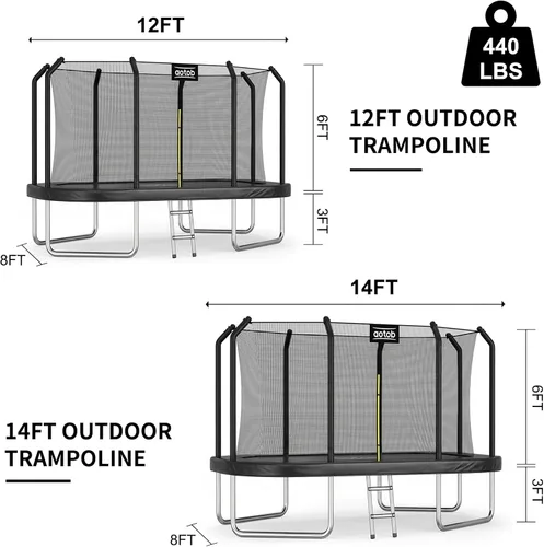 Miniatura 7 de AOTOB Trampolín rectangular de 12 pies/14 pies – Trampolines perfectos para exteriores para niños – Tranpoline estilo gimnasia con recinto