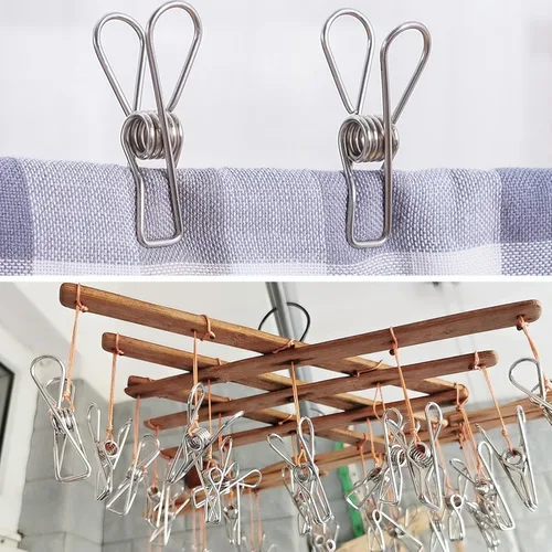 Miniatura 6 de 50 pinzas para ropa sucia – Alfileres de ropa duraderos de acero inoxidable, pinzas de alambre de metal resistentes con una bolsa de almacenamiento