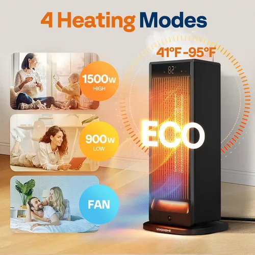 Miniatura 4 de VIVOHOME Calentador de espacio con humidificador, calentador eléctrico para uso en interiores, calentador de cerámica silencioso de 1500 W