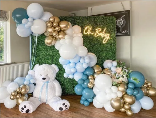Miniatura 7 de Kit de arco de globos azul polvo - 167 piezas Kit de guirnalda de arco de globos incluye globos blanco, arena, azul pastel, azul mar, azul cromo