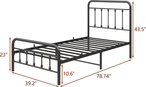 Miniatura 2 de Majnesvon Base de cama de plataforma de metal, base de cama de metal con cabecera y estribo, base de colchón, no necesita somier, fácil montaje