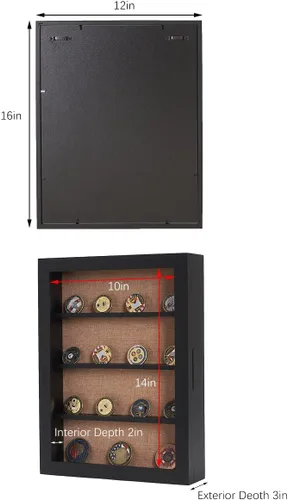 Miniatura 5 de Caja de sombra grande de 12 x 16 pulgadas con estantes, caja de sombra con estantes extraíbles para medallas en miniatura y coleccionables