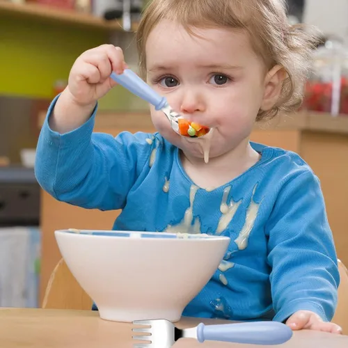 Miniatura 4 de Pimoys Cucharas para niños pequeños, 6 cucharas de bebé para autoalimentarse, cucharas de acero inoxidable para niños con mango redondo, utensilios