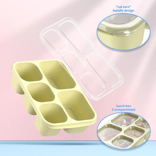 Miniatura 5 de Bento Box - Lonchera para Adultos, Paquete de 4, Contenedor de Preparación de Comidas de 5 Compartimentos para Niños, Contenedores Reutilizables PP