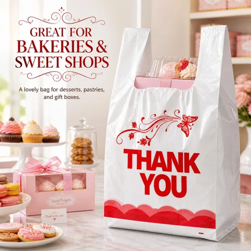 Miniatura 6 de YoYoRain 1000 piezas de bolsas de camiseta blancas "Thank You" – Bolsas de compras reutilizables y desechables para comestibles y supermercado