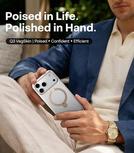 Miniatura 3 de TORRAS Q3 VegSkin - Funda de piel para iPhone 17 Pro Max, soporte magnético giratorio de 360 grados, compatible con MagSafe, control de cámara, a
