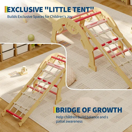 Miniatura 5 de Pikler - Juego de triángulos 4 en 1, juguetes de escalada para niños pequeños con rampa, arco y escalera, juego de escalada con construcción