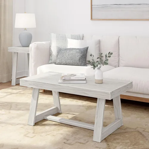Miniatura 15 de Plank+Beam Mesa auxiliar rectangular clásica, mesa de centro de granja de 40 pulgadas, mini mesas centrales para espacios pequeños, mesa de té