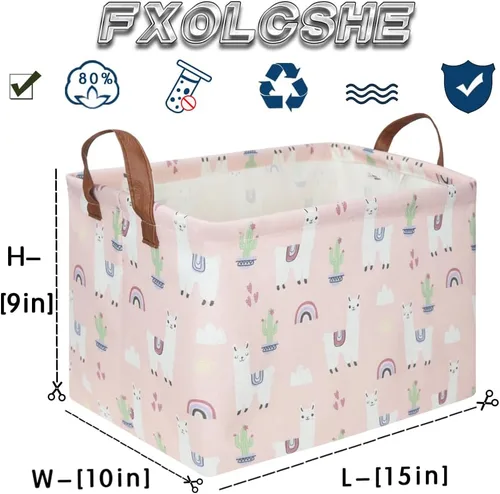 Miniatura 7 de FXOLCSHE - Canasta rectangular rosa de alpaca, canasta de lavandería impermeable plegable para guardería, canasta de juguetes para habitación