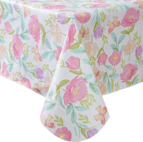 Miniatura 6 de Newbridge Butterfly Field - Mantel de vinilo floral con parte trasera de franela, 52 x 52 pulgadas, cuadrado, flores pastel y mariposas con parte