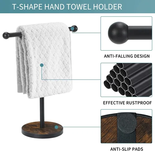 Miniatura 3 de YINMIT Soporte para toallas, altura en forma de T, soporte de toalla de mano de madera de 15 pulgadas, toalleros de mano con base pesada para baño