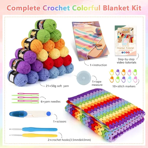 Miniatura 3 de Kit de manta de ganchillo Reessy para principiantes, kit de ganchillo fácil para principiantes adultos y niños con instrucciones paso a paso