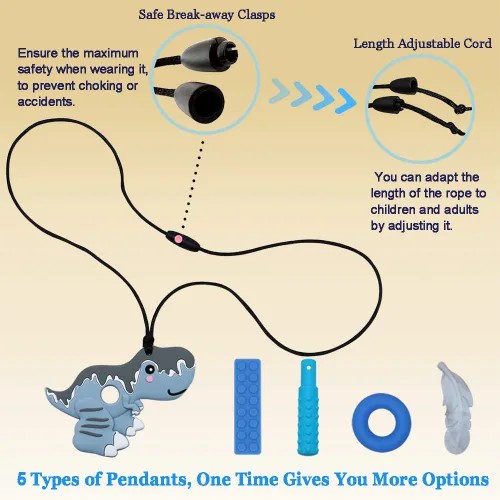 Miniatura 5 de Collares masticables para niños sensoriales, collar masticable sensorial para niños con TDAH, SPD, dentición, necesidades de morder, juguetes Gris