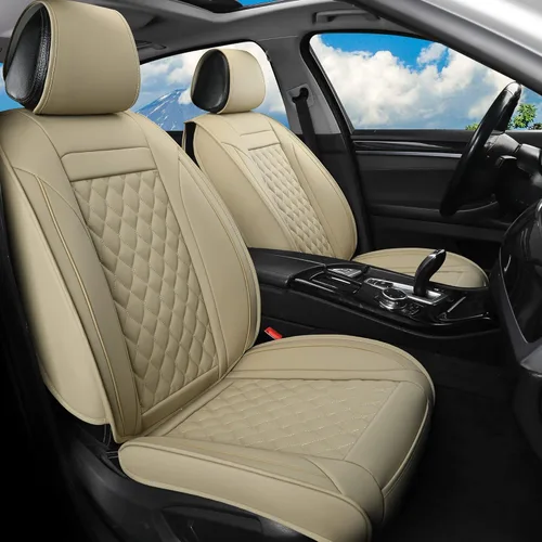 Fundas de asiento delantero de automóvil, ajuste universal para la mayoría de automóviles, SUV, sedanes y camionetas, fundas de cojín de piel Beige