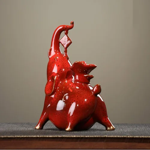 Miniatura 8 de NYKK Escultura de estatua china de feng shui, cerámica creativa, muebles de elefante auspicioso, sala de estar, estudio, entrada, gabinete