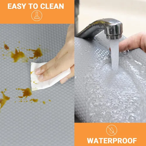 Miniatura 5 de FLPMIX Revestimientos de estantes para armarios negros: tapete impermeable para cajones de cocina, no adhesivo, fácil de cortar, revestimiento
