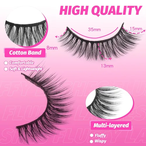 Miniatura 110 de Veleasha Pestañas postizas de manga puntiagudas, 100% hechas a mano, aspecto natural, pestañas postizas ligeras con banda transparente suave