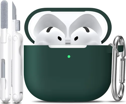 R-fun Funda para AirPods 4 con kit de limpieza, funda protectora completa de silicona suave, compatible con AirPods 4 Gen, verde bosque C Bosque