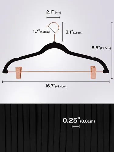 Miniatura 9 de HOUSE DAY Perchas de Terciopelo para Pantalones con Clips Paquete de 24, Perchas de Falda de Terciopelo Ultra Delgadas Antideslizantes con Ganchos