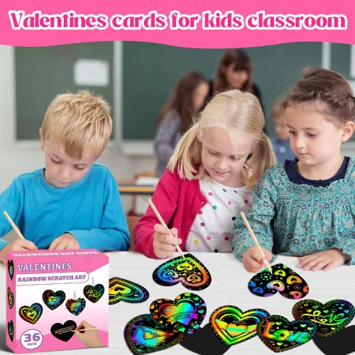 Miniatura 4 de MDCGFOD Paquete de 36 regalos para el día de San Valentín para niños, cuna de corazón para arañar arco iris, manualidades de San Valentín para 36