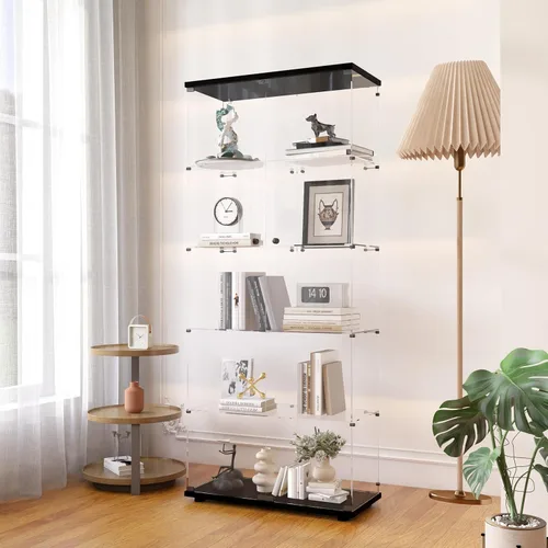 Miniatura 18 de Vitrina de cristal con luces y cerradura, vitrina Curio de 4 niveles con puerta de cristal, escaparate de pie para sala de estar, dormitorio, Blanco