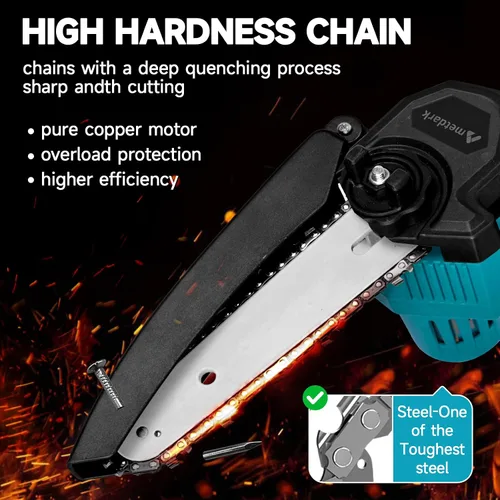 Miniatura 7 de Mini motosierra de mano inalámbrica de 6 pulgadas con engrasador automático, motosierra eléctrica portátil para cortar árboles/madera, bloqueo