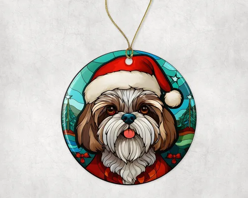 Miniatura 3 de Shih Tzu - Adorno de cerámica de vitrales de Navidad, adorno colgante para árbol de Navidad, adorno de vitral de perro, adorno religioso