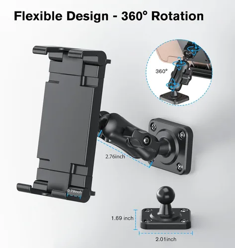 Miniatura 6 de PLDHPRO Soporte de pared para tablet con base de taladro, soporte ajustable para iPad montado en la pared, compatible con teléfonos y tabletas