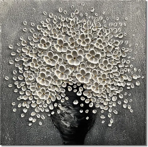 Miniatura 10 de Epicler art Pintura al óleo decorativa de flores 3D moradas pintadas a mano, arte de pared decorativo de pared de flores, arte moderno, sala