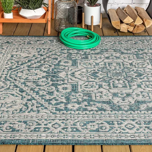 Miniatura 108 de Eyely BMS101D-28 - Alfombra de pasillo con textura de medallón de Santa Mónica Slesi, para interiores y exteriores, estilo costero, bohemio, Gris
