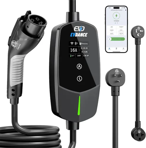 EVDANCE Cargador portátil de nivel 1 y 2, control de aplicación inteligente y habilitado para WiFi/Bluetooth, cable de 25 pies, certificado ETL