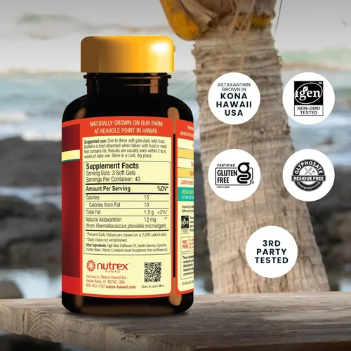 Miniatura 2 de Nutrex Hawaii BioAstin Astaxantina hawaiana - 4 mg, 120 cápsulas blandas - Suplemento antioxidante premium Farm-Direct para apoyar la salud