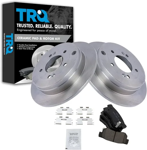 Miniatura 153 de TRQ Kit de rotor de freno trasero y pastillas de cerámica Posi premium compatible con camioneta Chevy GMC