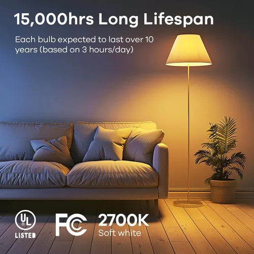 Miniatura 5 de Linkind - Bombillas LED A19 atenuables, equivalente a 40 W, base E26, luz blanca suave de 2,700 Kelvin, 5.7 W, 460 lúmenes, CRI80+, 120 V