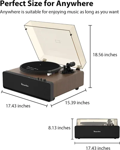 Miniatura 9 de Tocadiscos de vinilo con altavoces integrados, tocadiscos Bluetooth todo en uno para 33/45 RPM, tocadiscos de alta fidelidad para discos de vinilo