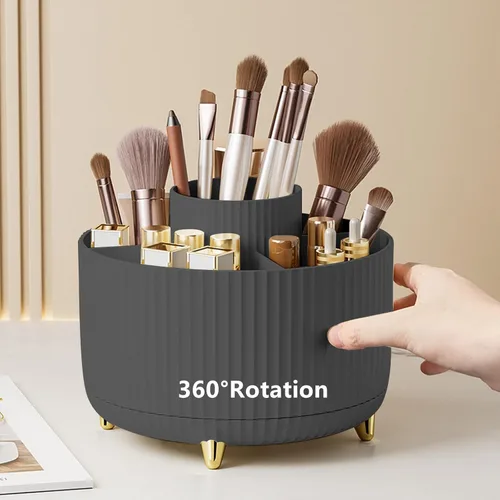Miniatura 10 de Organizador de brochas de maquillaje giratorio de 360 grados, diseño desmontable, 5 ranuras, para cosméticos y lápices, organizador para escritorio