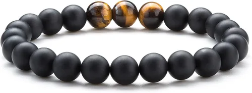 Hamoery Pulsera elástica con cuentas de piedra de ojo de tigre de 0.315in para hombres y mujeres, pulsera de yoga de piedra natural, Piedra