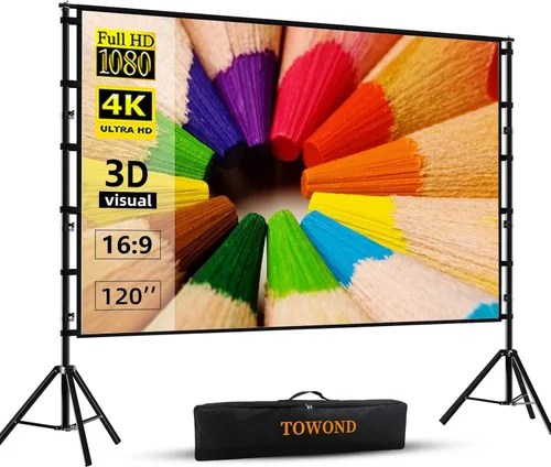 TOWOND - Pantalla de proyección y soporte de 120 pulgadas, pantalla de proyección al aire libre, pantalla de película plegable portátil de 16:9 4K
