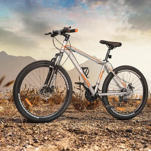 Miniatura 7 de Outroad - Bicicleta de montaña de 26 pulgadas, 7/21 velocidades/acero de alto carbono/marco de grado de aviación, freno de disco dual/V, bicicleta