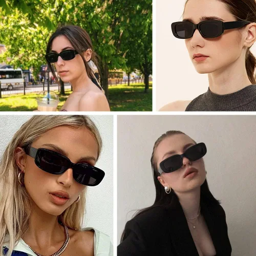 Miniatura 3 de Tskestvy Paquete de 2 lentes de sol rectangulares cuadrados para mujeres y hombres, Y2K retro a la moda, vintage, de los años 90, bonita estética