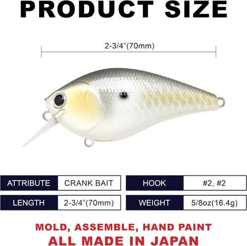 Miniatura 2 de LUCKY CRAFT LC 2.5 Señuelos de Pesca Crankbait Silenciosos, Crankbait Squarebill de 2-3/8", Señuelos para Lubina, Carnada Dura Flotante de Sábalo