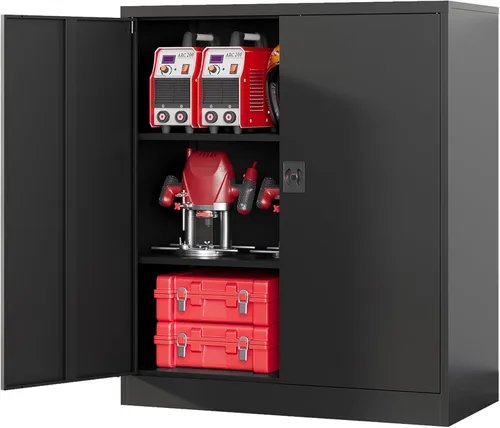 Miniatura 9 de Armario de garaje de metal de 36 pulgadas de alto, gabinetes de almacenamiento de 2 puertas, caninete de herramientas de acero utilitario, caninetes