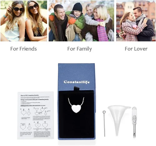 Miniatura 20 de constantlife Joyería de cremación para cenizas – Colgante de corazón conmemorativo collar de urna conmemorativa soporte para cenizas de acero