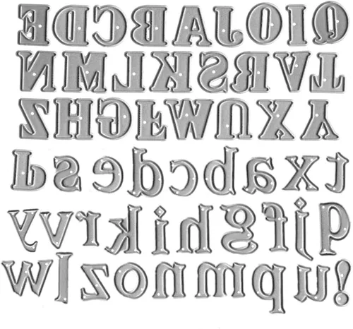 Miniatura 10 de 26 troqueles de corte de letras mayúsculas, minúsculas, 26 troquelados del alfabeto, plantillas de metal en relieve, molde de plantilla