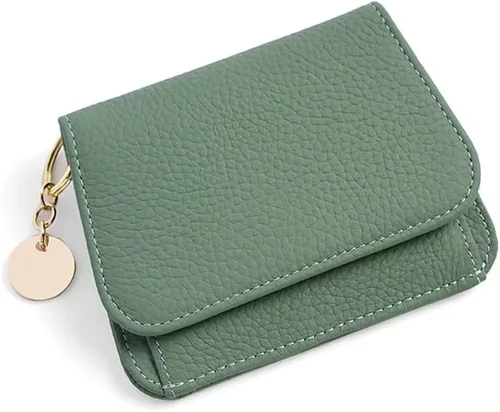 Miniatura 14 de Mudono - Billetera pequeña para mujer con bloqueo RFID, de cuero genuino, tarjetero, billetera delgada de tres pliegues con bolsillo con cremallera