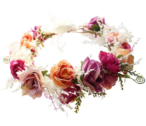 Miniatura 27 de Corona floral para mujer, diadema floral para el cabello, corona de flores, halo bohemio, fiesta, baile de graduación, fotos