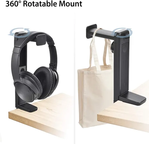 Miniatura 3 de NEETTO HS906 - Soporte para auriculares y colgador 2 en 1, soporte para auriculares para juegos sobre y debajo del escritorio, gancho de montaje