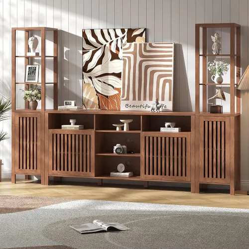 Miniatura 3 de BVIUNTWO Soporte de TV de granja para televisores de 70 pulgadas, centro de entretenimiento con estanterías, consola multimedia de 4 puertas