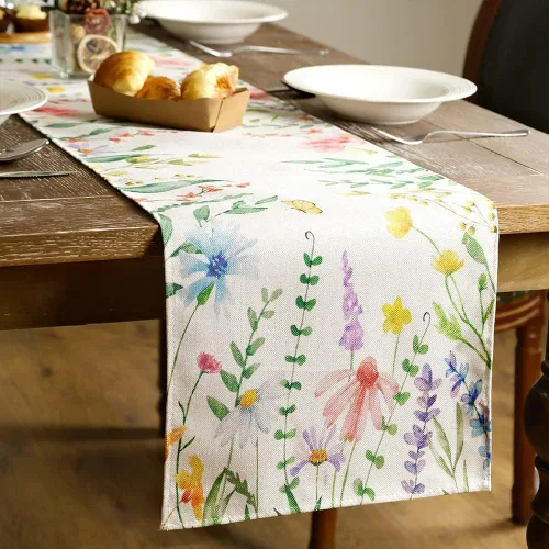 Miniatura 4 de GEEORY Camino de mesa de primavera de 13 x 72 pulgadas, acuarela floral de flores silvestres con mariposa, decoración de mesa rústica de granja