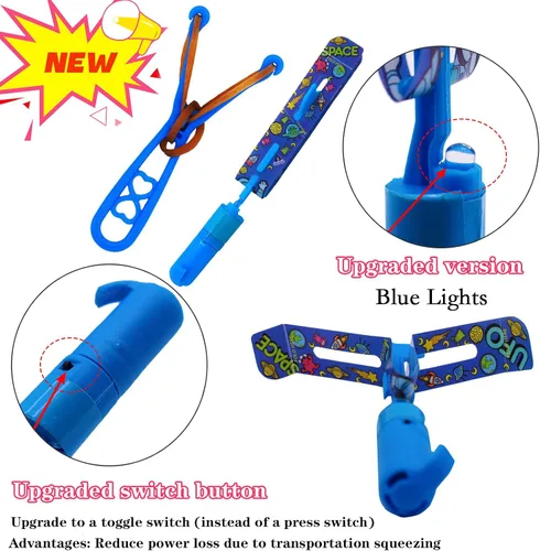 Miniatura 2 de JX Rocket Slingshot - Juguetes voladores con luces LED, 12 helicópteros de flecha LED + 12 lanzadores, juego de verano al aire libre, juguete